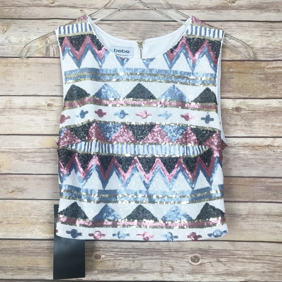 bebe Tops - Bebe Hand-stitched Sequin Caravan Crop Top